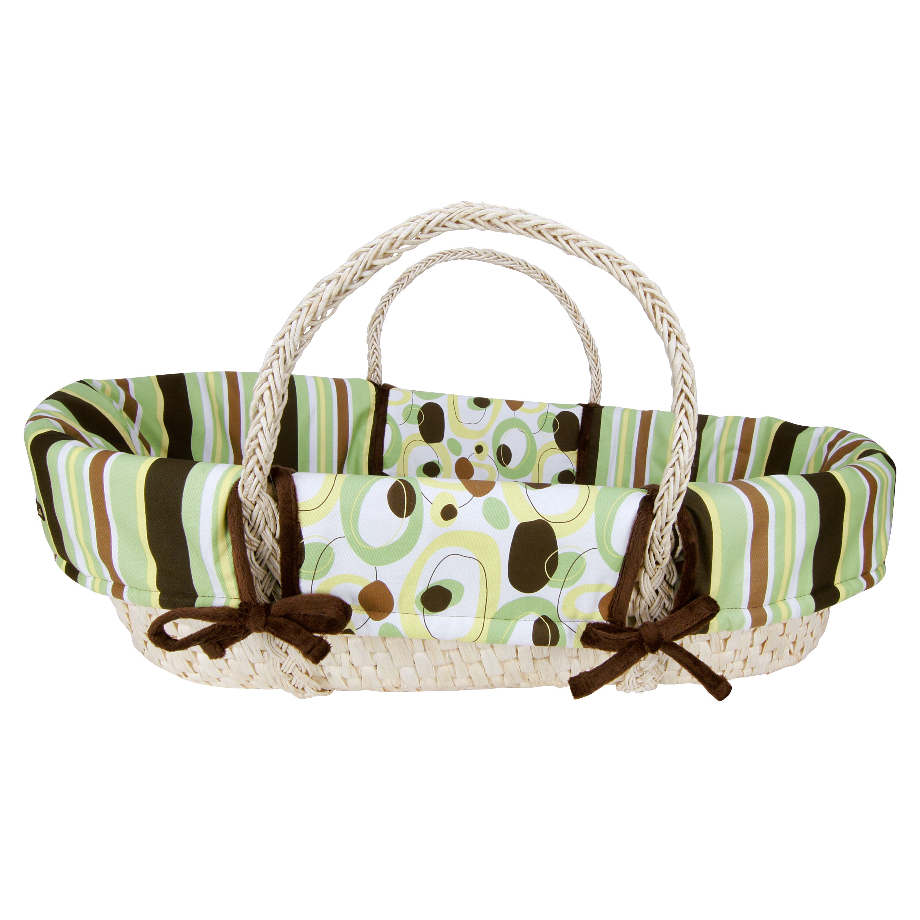 Trend Lab Giggles 4 piece Moses Basket Set (SageBasket can also be used as a decorative storage container for toys, books and moreDense foam mattress is 1.5 inches deep with tapered sidesSet includes Natural basket, wrap style bumper, mattress and mattre