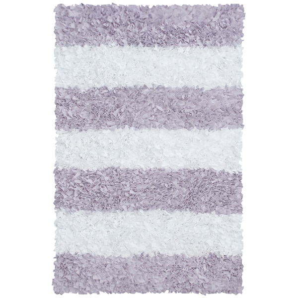 Manam Lavender and White Stripe Shag Rug Manam Rugs