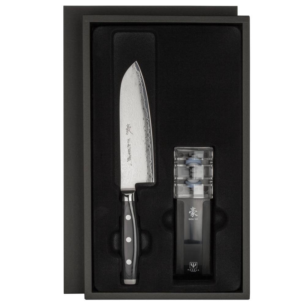 Ginkgo Yaxell Gou 2-piece 6.5-inch Santoku and GOU Prosharpener Gift Set