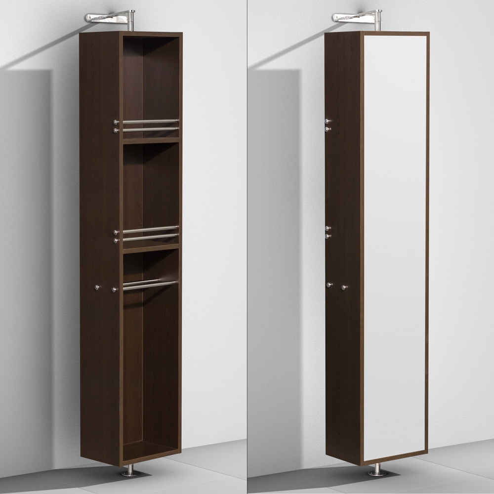 Wyndham Collection Amare Espresso Linen Tower (EspressoDimensions Cabinet with floor and wall mountsDimensions 73 inches high x 13 7/8 inches wide x 15 inches deep Materials Wood, glass, metal, chromeWood finish EspressoTwo (2) shelves Two (2) towel b