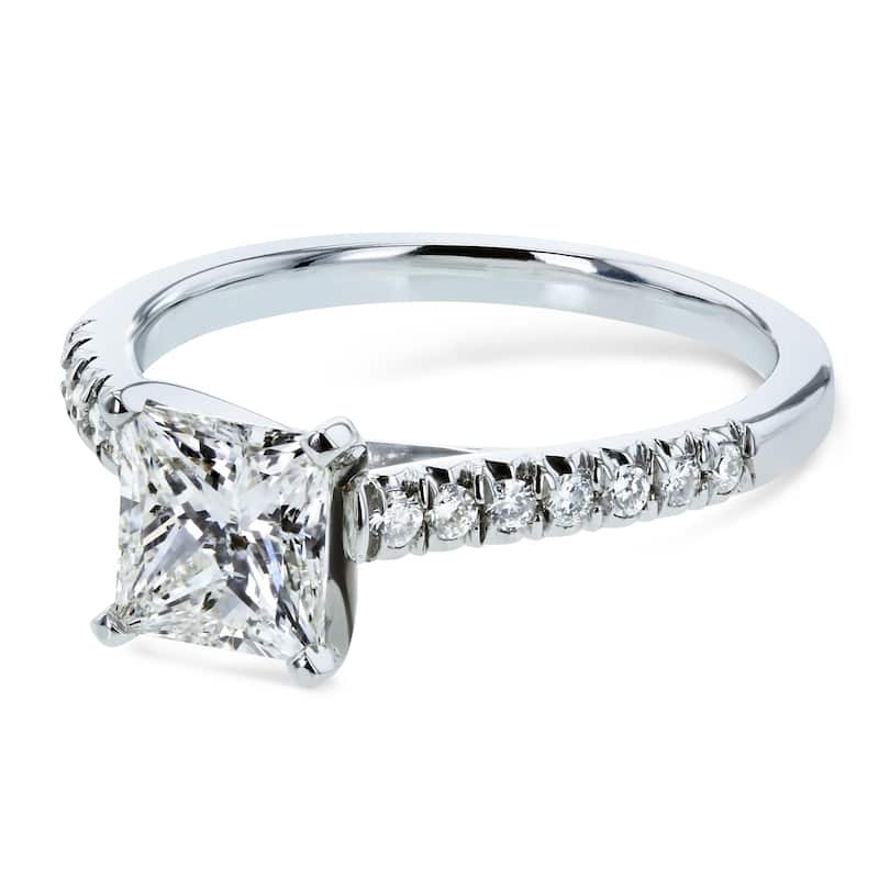 Annello by Kobelli 14k White Gold 1 1/6ct TDW Princess Diamond French-pave Cathedral Engagement Ring (GHI, I1-I2)