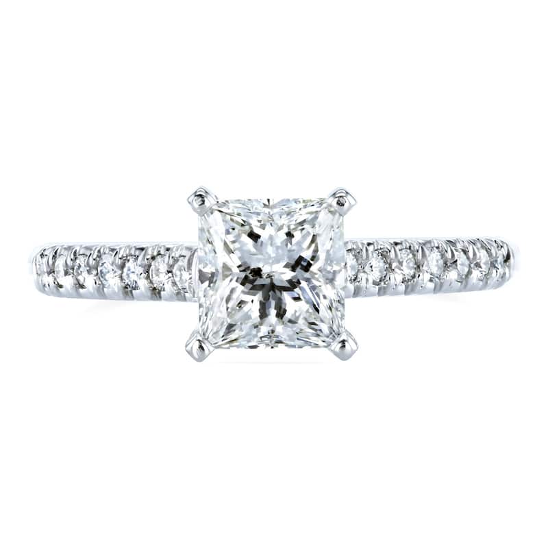 Annello by Kobelli 14k White Gold 1 1/6ct TDW Princess Diamond French-pave Cathedral Engagement Ring (GHI, I1-I2)