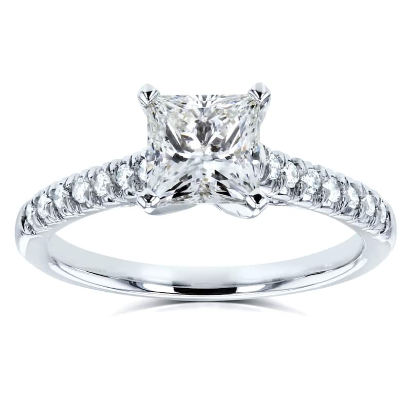 Annello by Kobelli 14k White Gold 1 1/6ct TDW Princess Diamond French-pave Cathedral Engagement Ring (GHI, I1-I2)