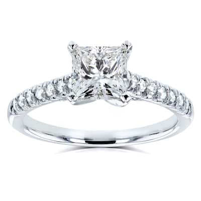 Annello by Kobelli 14k White Gold 1 1/6ct TDW Princess Diamond French-pave Cathedral Engagement Ring (GHI, I1-I2)