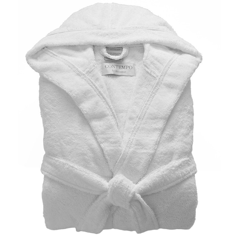 Hooded Turkish Cotton Bath Robe - White