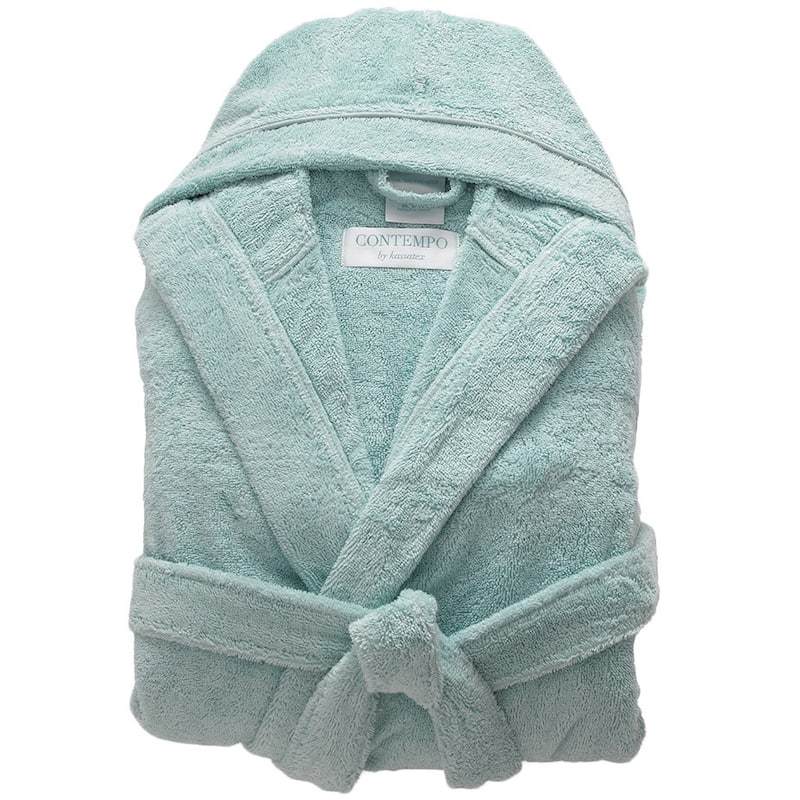 Hooded Turkish Cotton Bath Robe - Ice Blue