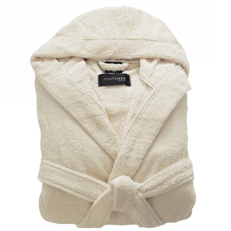 Hooded Turkish Cotton Bath Robe - Ecru