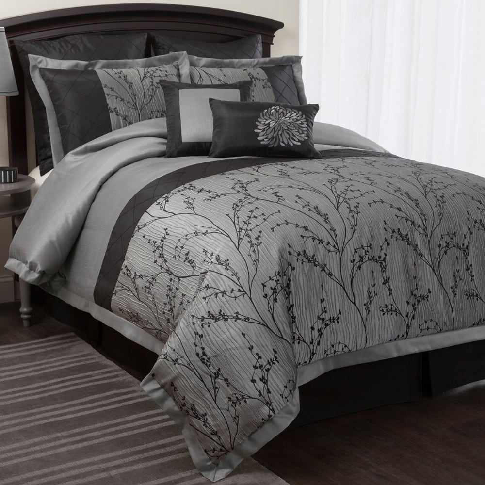 Lush Decor Flower Texture 8-piece Silver Comforter Set