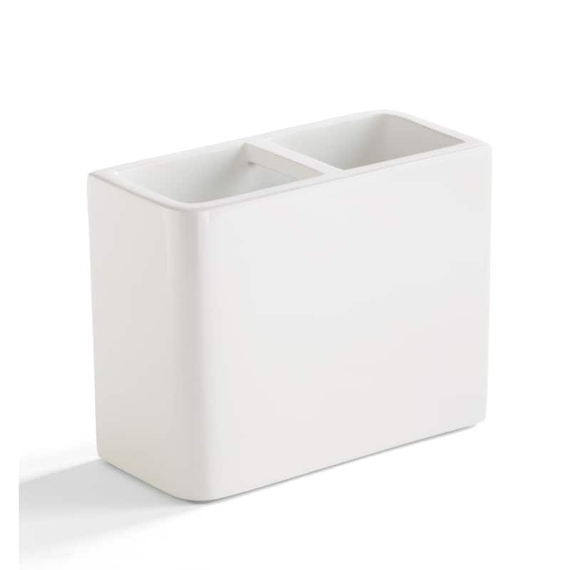 Solid Lacquer White Bath Accessory Collection - White Toothbrush Holder