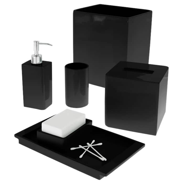 Solid Lacquer Black Bath Accessory Collection