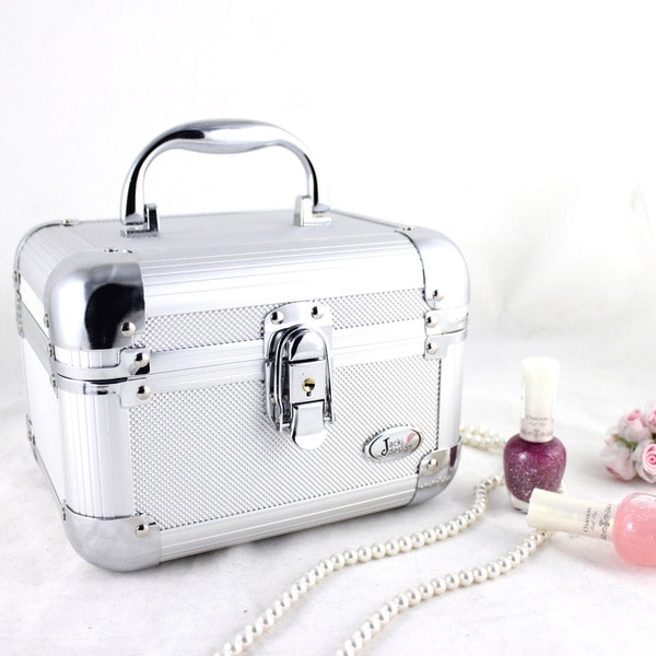 Jacki Design Silver Nail Polish Organizer Manicure Train Case