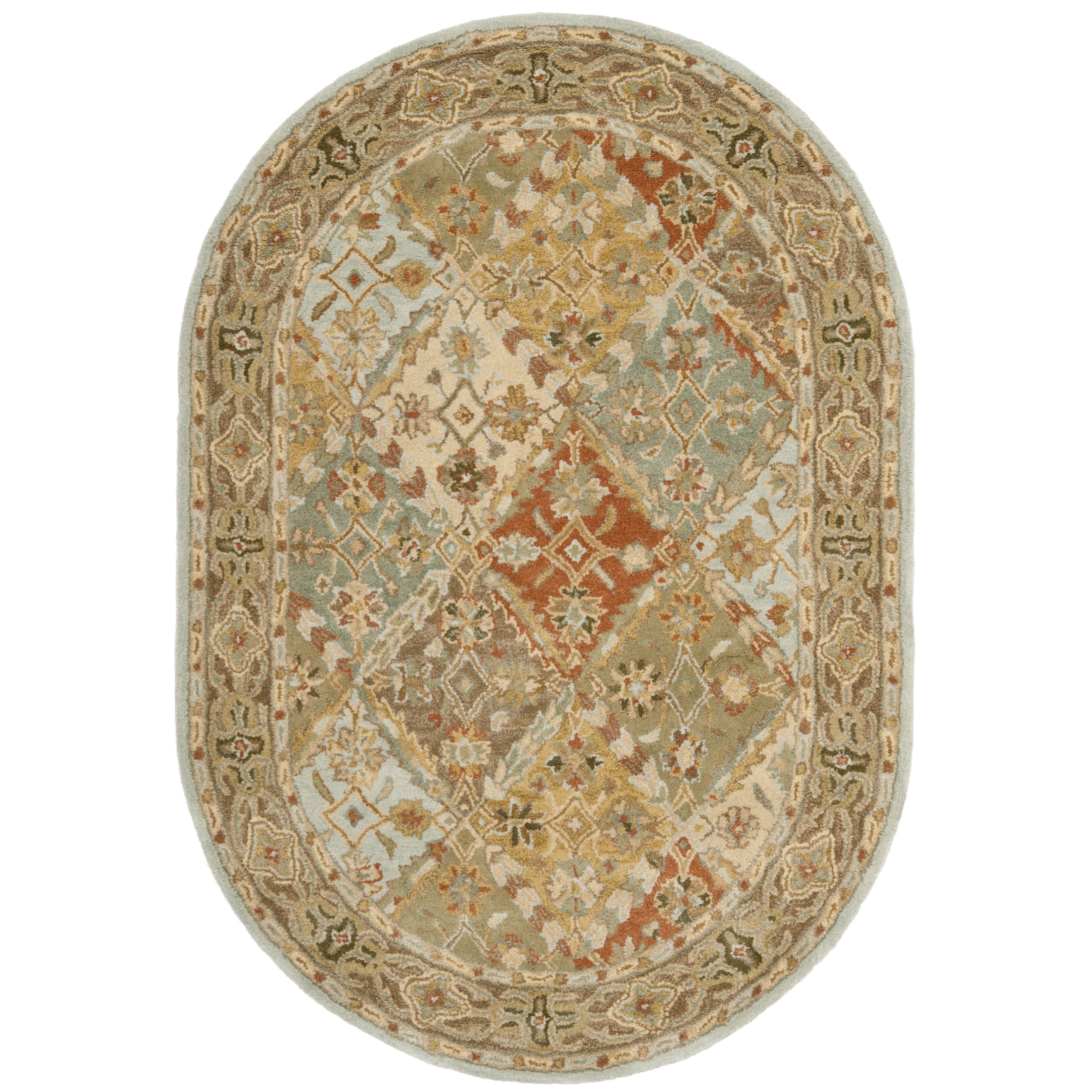 Handmade Diamonds Bakhtiari Light Blue/ Light Brown Wool Rug (46 X 66 Oval)