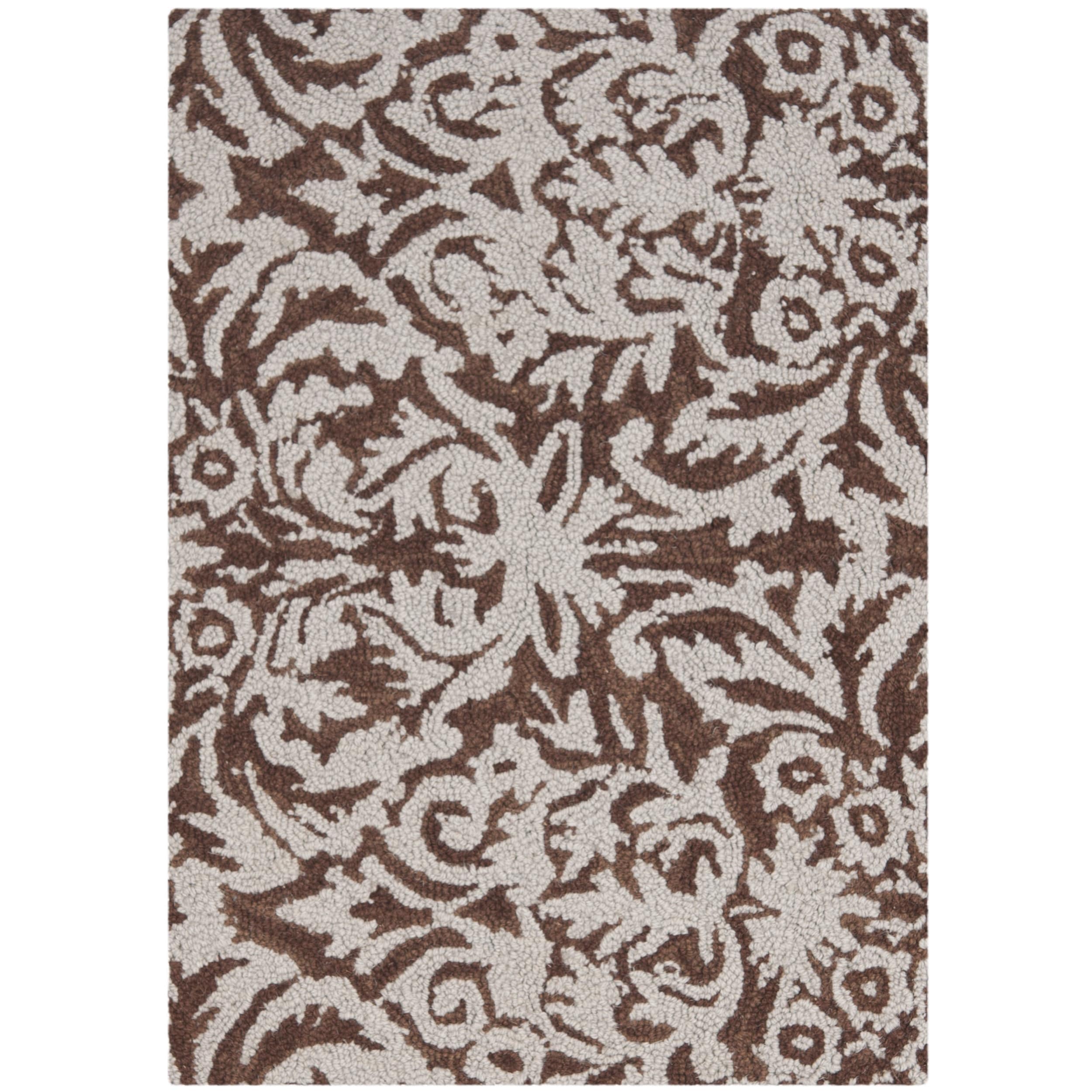 Hand hooked Chelsea Damask Brown Wool Rug (18 X 26)