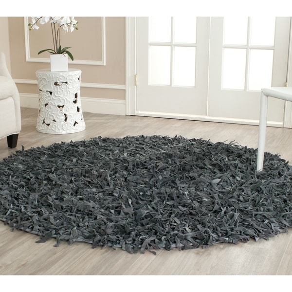 Safavieh Handmade Metro Modern Grey Leather Decorative Shag Rug - 6' Round