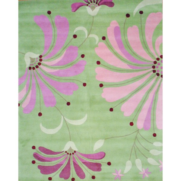 Herat Oriental Indo Hand-tufted Tibetan Light Green/ Pink Wool Area Rug - 8' x 10'