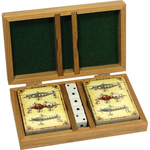 Rivers Edge Lure Playing Cards Double Deck with Dice In Wood Box