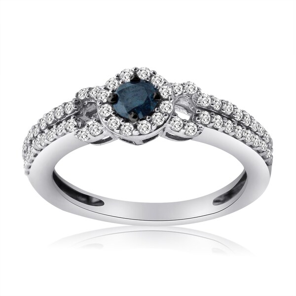 10k White Gold 5/8ct TDW Blue and White Diamond Ring