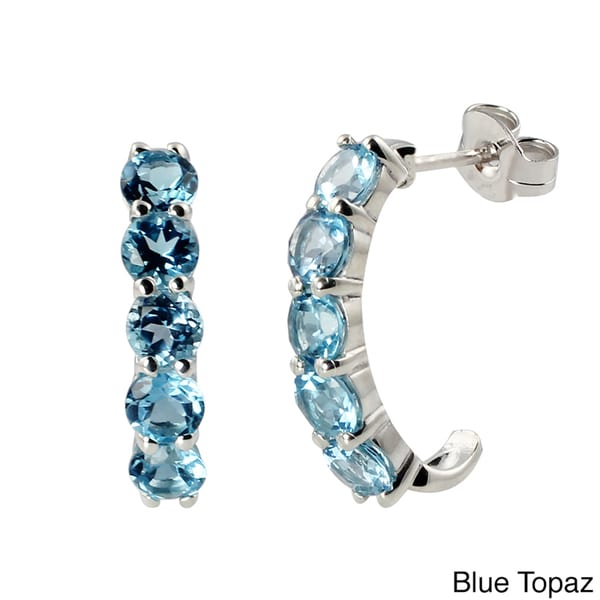 Shop Sterling Silver Amethyst Or Blue Topaz J Hoop Earrings On Sale Free Shipping On Orders 7478