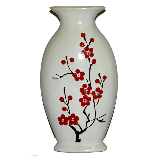 Ceramic Hand-Painted Cherry Blossom Vase - Free Shipping On Orders Over