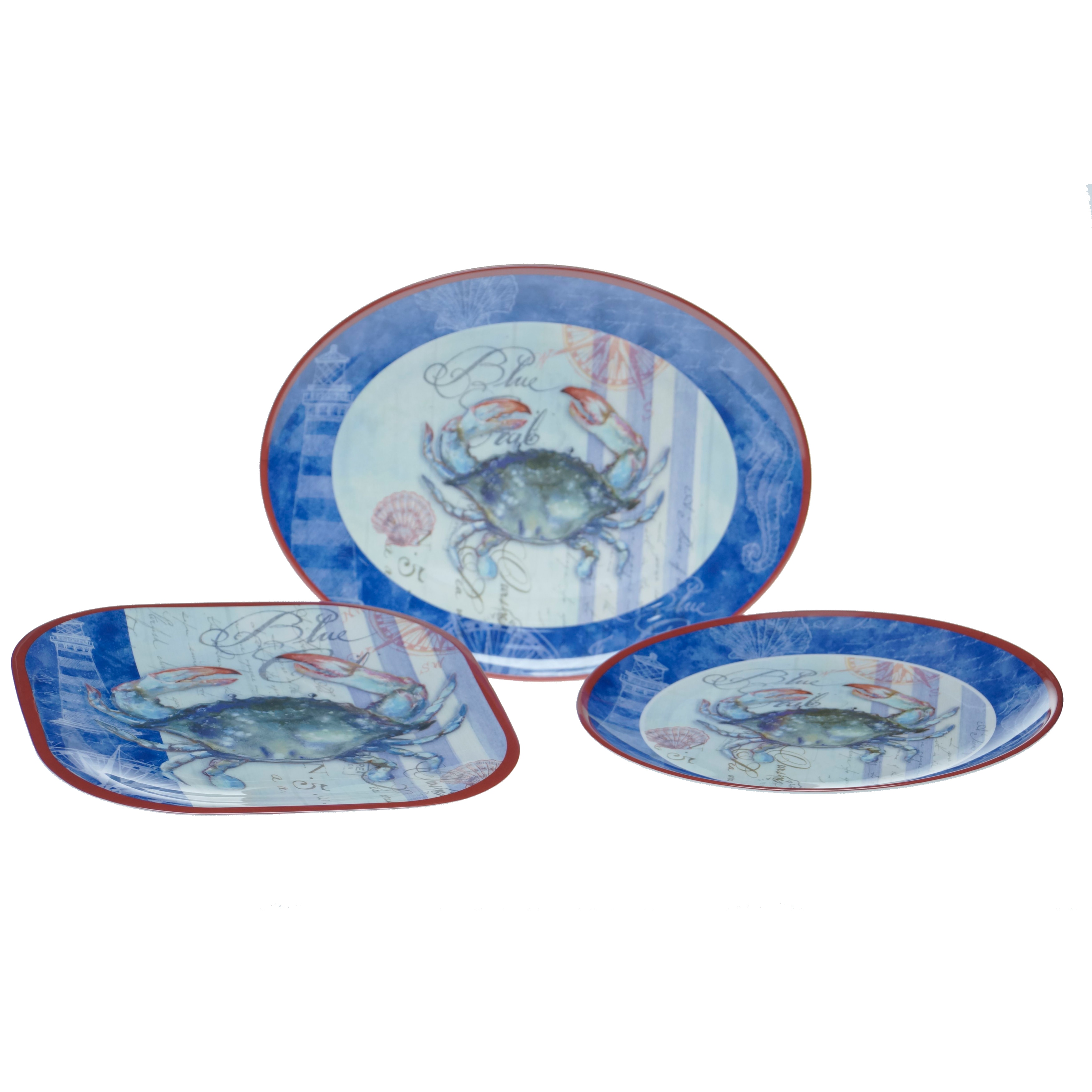 Certified International Blue Crab 3 piece Serving Set