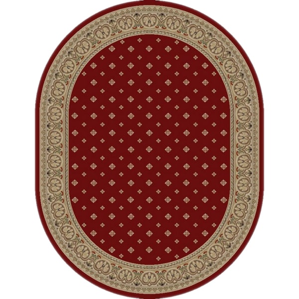 Well Woven Dallas Formal European Floral Border Diamond Field Red, Beige, Ivory Oval Area Rug - 5'3 x 6'10