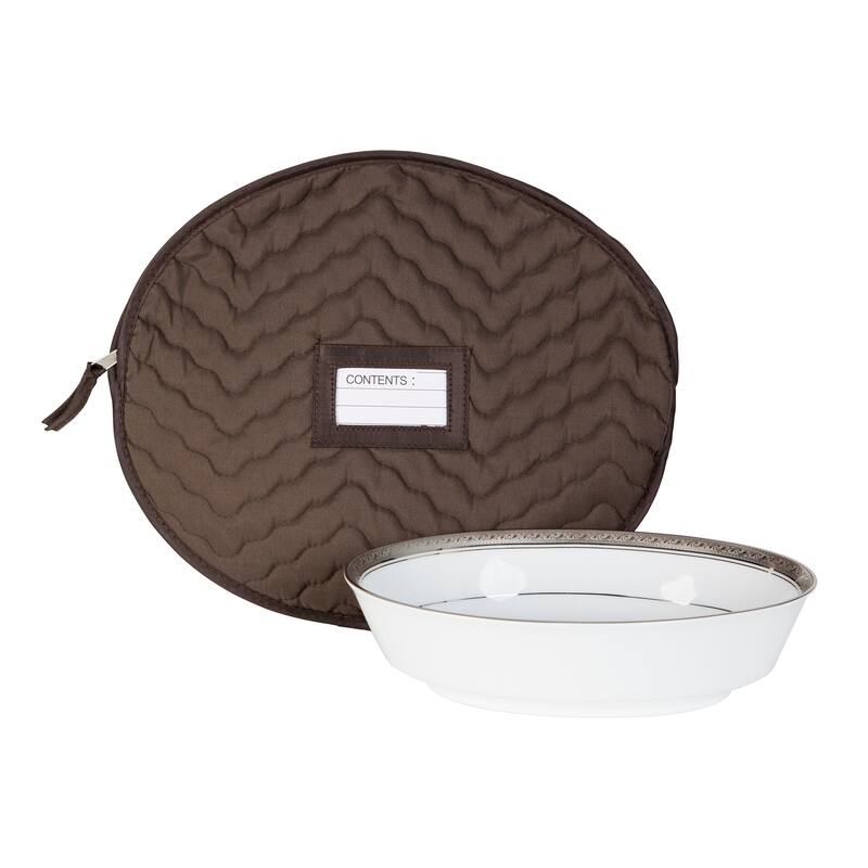 6 Pieces of Fine China Dinnerware Accessory Storage Set - Deluxe Quilted Plush Microfiber - Contents Label Window - Brown