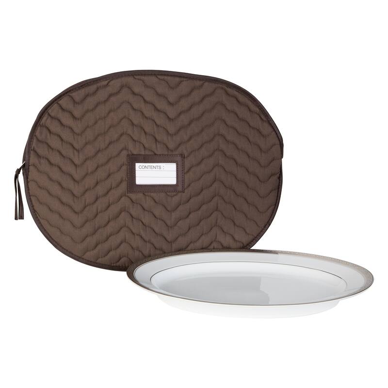 6 Pieces of Fine China Dinnerware Accessory Storage Set - Deluxe Quilted Plush Microfiber - Contents Label Window - Brown