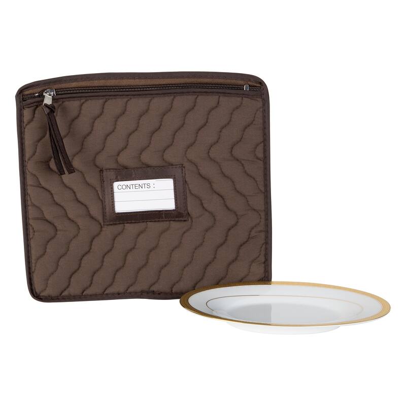6 Pieces of Fine China Dinnerware Accessory Storage Set - Deluxe Quilted Plush Microfiber - Contents Label Window - Brown