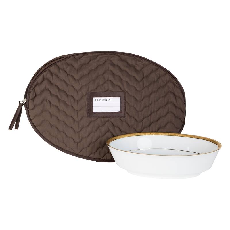 6 Pieces of Fine China Dinnerware Accessory Storage Set - Deluxe Quilted Plush Microfiber - Contents Label Window - Brown