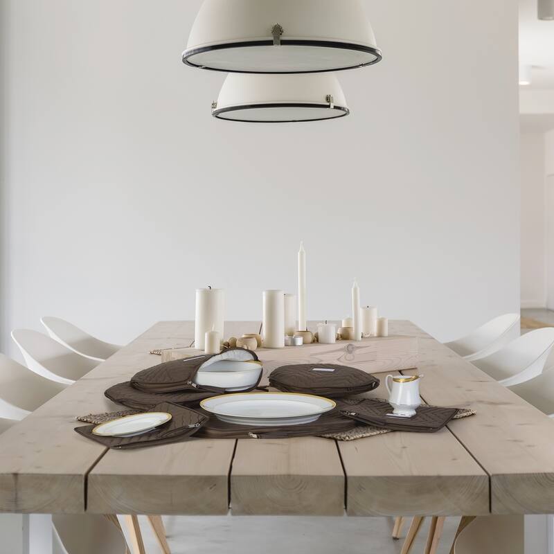 6 Pieces of Fine China Dinnerware Accessory Storage Set - Deluxe Quilted Plush Microfiber - Contents Label Window - Brown