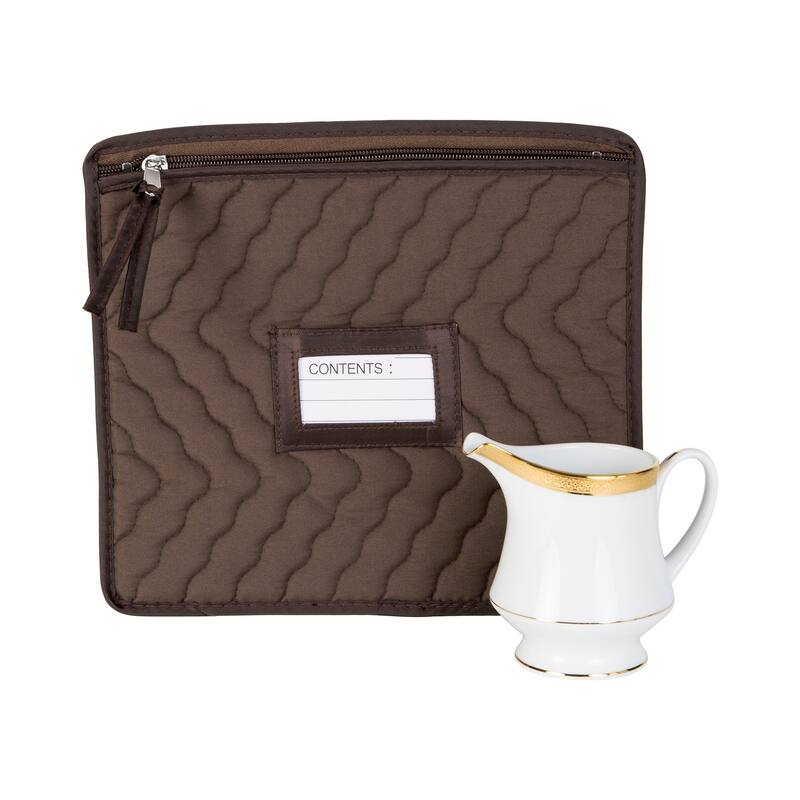 6 Pieces of Fine China Dinnerware Accessory Storage Set - Deluxe Quilted Plush Microfiber - Contents Label Window - Brown