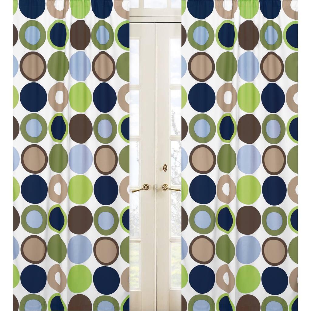 Sweet Jojo Designs Navy Blue, Green, Brown, White and Taupe Designer Dot 84-inch Window Treatment Curtain Panel Pair - 42 x 84
