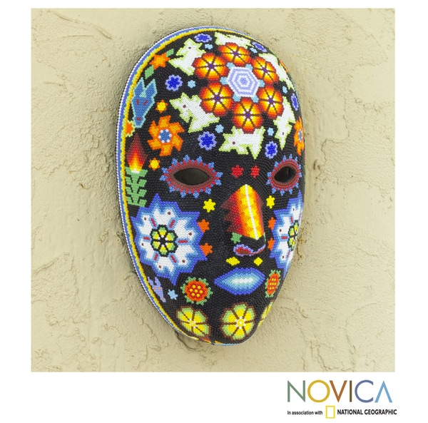 Handcrafted Beadwork 'Peyote Blossom' Huichol Mask (Mexico) Novica Masks