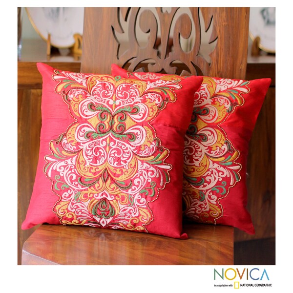 Shop Set of 2 Handmade Polyester 'Celebration' Cushion Covers (India) On Sale Free Shipping
