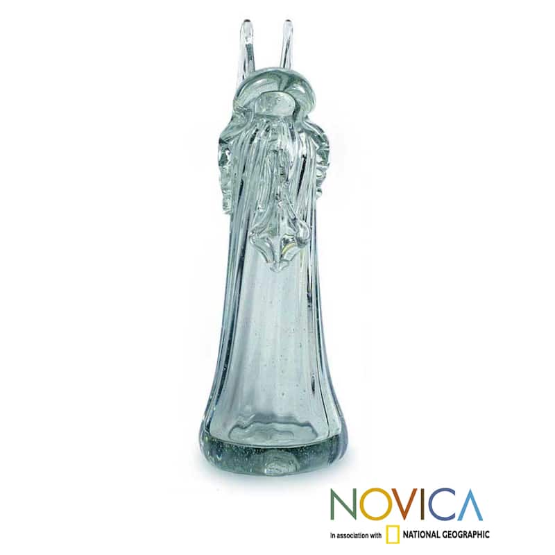 Handmade Blown Glass 'Crystal Angel' Sculpture (Guatemala)