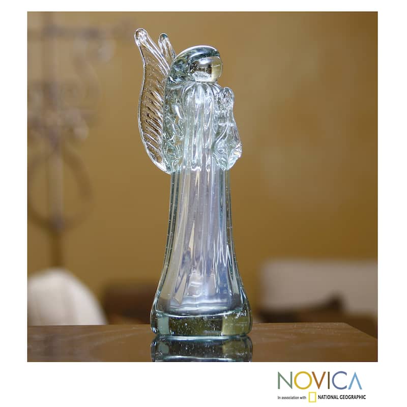 Handmade Blown Glass 'Crystal Angel' Sculpture (Guatemala)