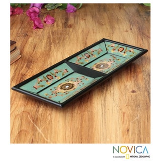 Painted Glass Handcrafted 'Colonial Aqua' Tray (Peru) Novica Accent Pieces