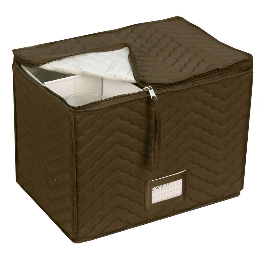 Richards Homewares Wine Glass Goblets Deluxe Storage Chest - Top-Loading - Holds 6 Stemware Glasses - Quilted Microfiber - Brown