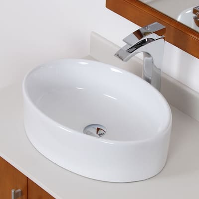 Elite White Ceramic Over-The-Counter Oval Bathroom Sink