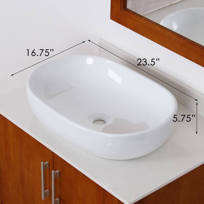 Elite White Ceramic Oval Vessel-style Bathroom Sink