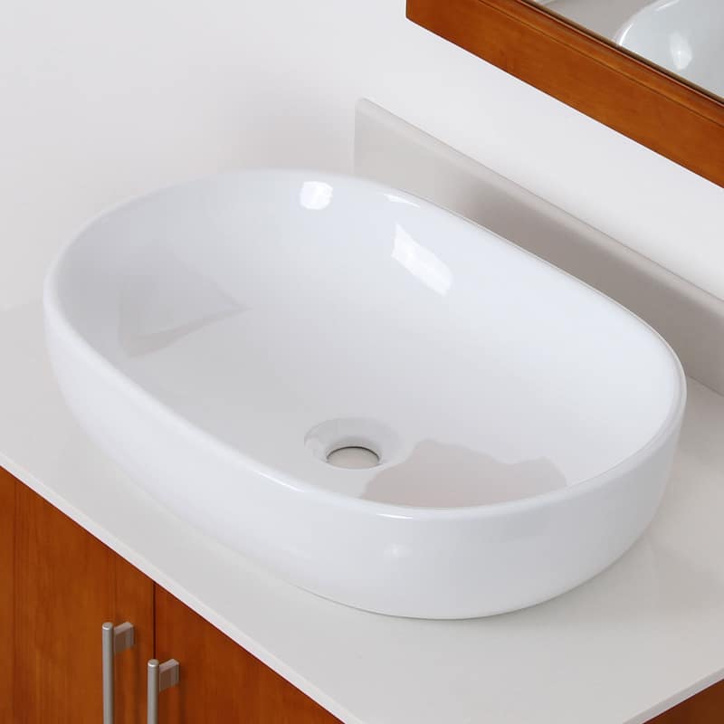 Elite White Ceramic Oval Vessel-style Bathroom Sink