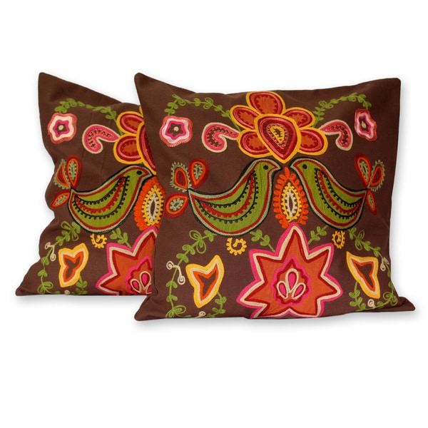 Handmade Set of 2 Cotton 'Choral' Cushion Covers (India)