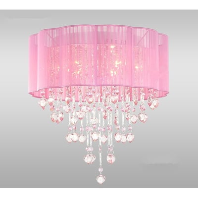 Eos 4-Light Chrome Ceiling Lamp with Sheer Pink Shade