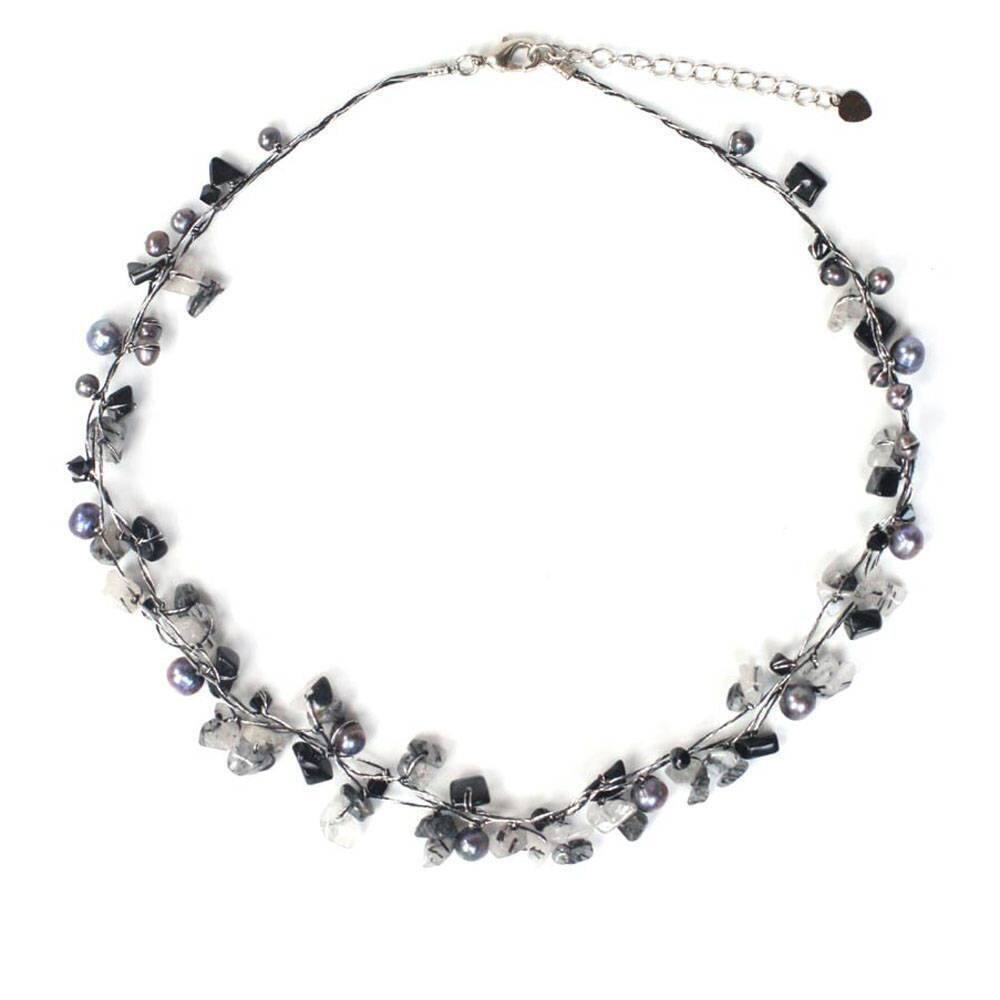 Handmade Cultured Pearl 'River of Night' Quartz Necklace (4 mm) (Thailand)