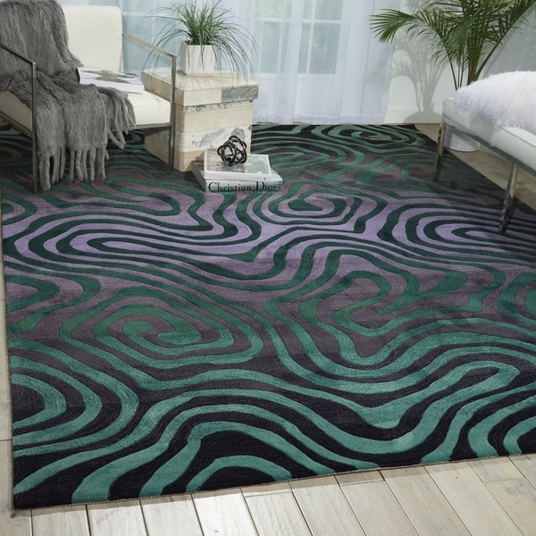 Hand-tufted Smoke/ Teal Contour Abstract Zebra Print Rug (8' x 10'6)