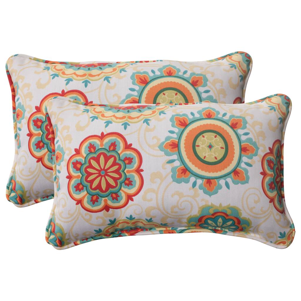 Pillow Perfect Outdoor Fairington Corded Aqua Rectangular Throw Pillow (Set of 2)