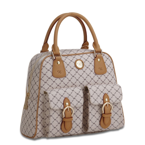 Rioni Signature Vanilla and Natural Top handle Structured Shoulder Bag