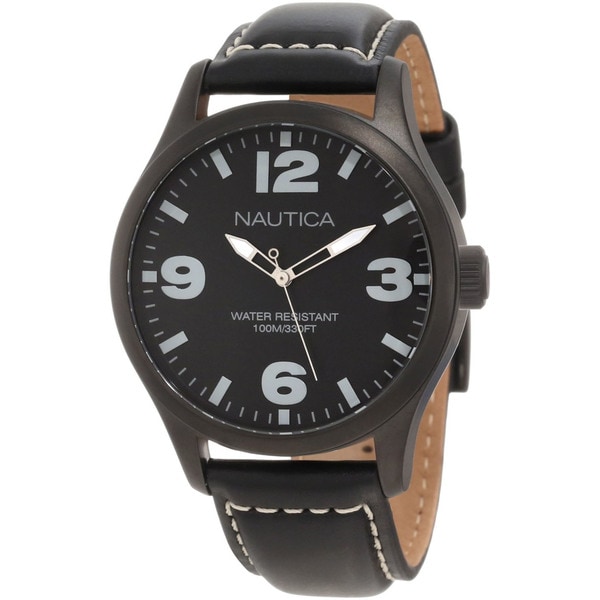 Nautica Men's Black Crocodile Leather Strap Watch Nautica Men's Nautica Watches