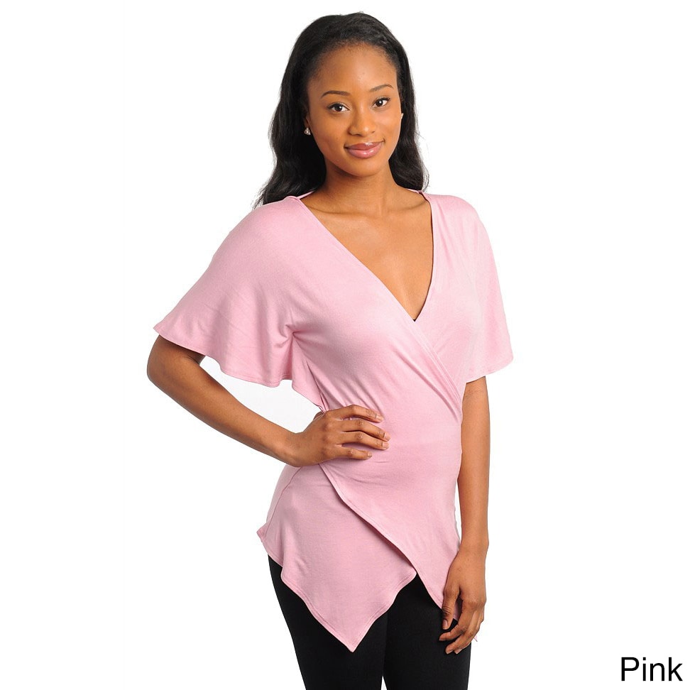 Stanzino Womens V neck Flutter Sleeve Top