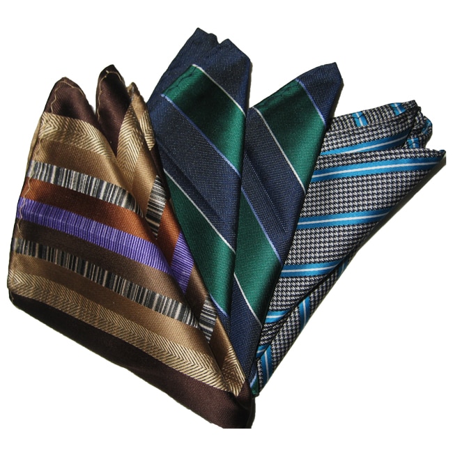 Dmitry Mens Silk Brown/blue/gray Pocket Squares (pack Of Three)